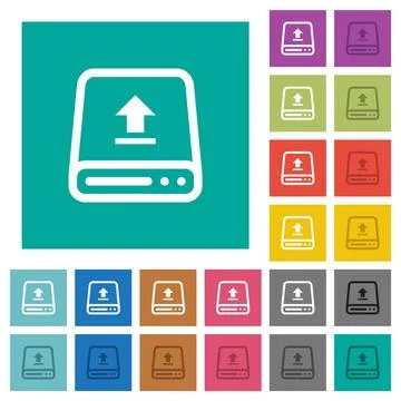 Upload from hard drive outline square flat multi colored icons Stock Illustration