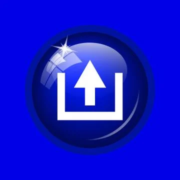 Upload icon. Internet button on blue background. . Stock Illustration
