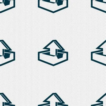 Upload icon sign. Seamless pattern with geometric texture. Stock Illustration
