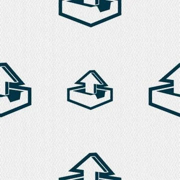 Upload icon sign. Seamless pattern with geometric texture. 스톡 일러스트