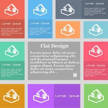 Upload icon sign. Set of multicolored buttons with space for text. Vector Stock Illustration