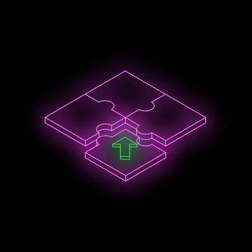 Upload icon under puzzle pieces showing integration and teamwork Stock Illustration