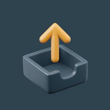 Upload icon with yellow up arrow. Simple 3d render illustration on pastel bac Illustrazione stock
