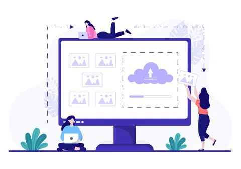 Upload Image Background of Online Devices Information and Data to Social Netw Stock Illustration