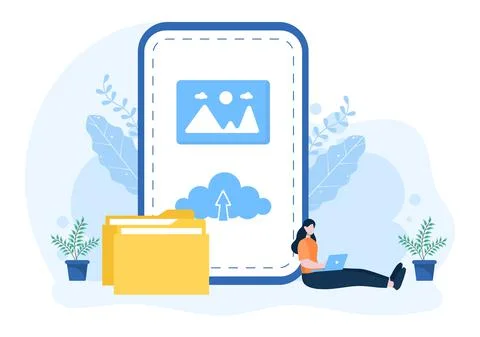 Upload Image Background of Online Devices Information and Data to Social Netw Stock Illustration