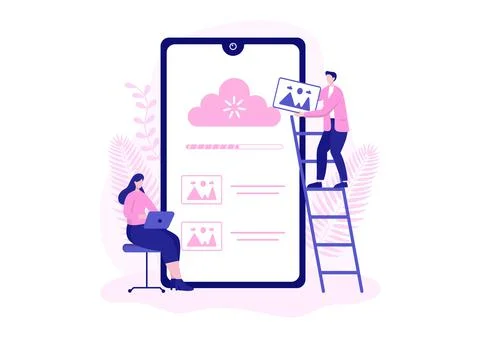 Upload Image Background of Online Devices Information and Data to Social Netw Stock Illustration