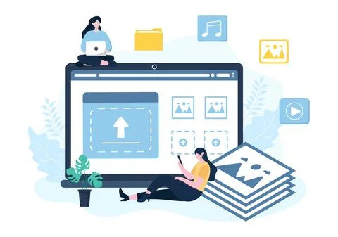 Upload Image Background of Online Devices Information and Data to Social Netw イラスト素材