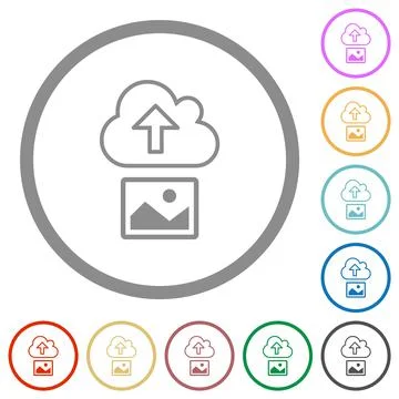 Upload image to cloud outline flat icons with outlines 库存插图