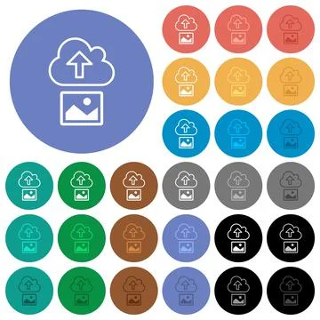 Upload image to cloud outline round flat multi colored icons イラスト素材