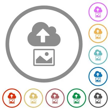 Upload image to cloud solid flat icons with outlines Stock Illustration