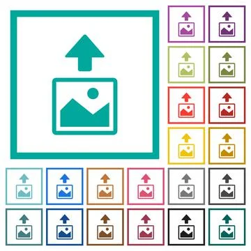 Upload image flat color icons with quadrant frames Stockillustratie