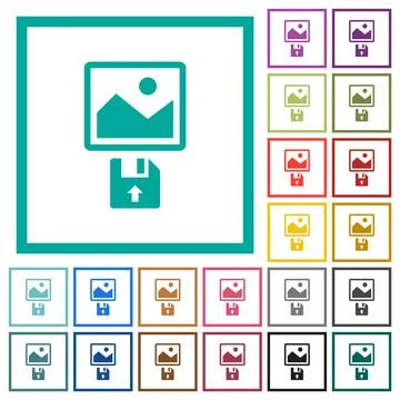 Upload image from floppy disk flat color icons with quadrant frames イラスト素材