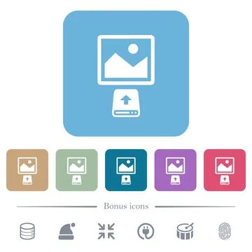 Upload image from hard disk flat icons on color rounded square backgrounds Stock Illustration