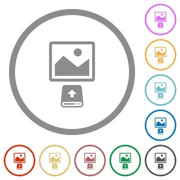 Upload image from hard disk flat icons with outlines Stock Illustration
