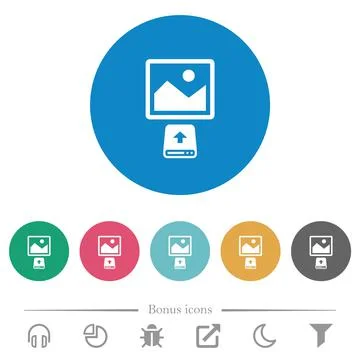 Upload image from hard disk flat round icons Stock Illustration