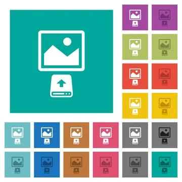 Upload image from hard disk square flat multi colored icons Stock Illustration