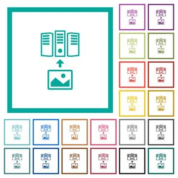Upload image to server outline flat color icons with quadrant frames Stockillustratie