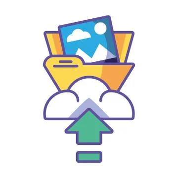 Upload information in the cloud in white background Illustrazione stock
