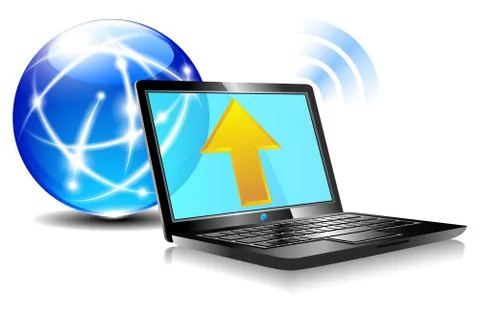 Upload to the internet cloud Icon - Laptop global Illustrazione stock