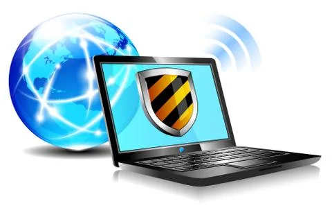 Upload to the internet cloud Icon - Laptop global Stock Illustration