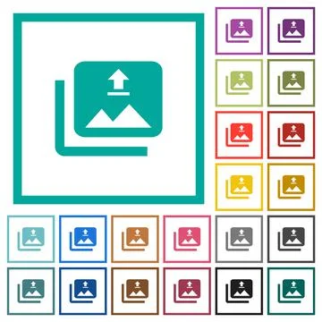 Upload multiple images flat color icons with quadrant frames Stock Illustration