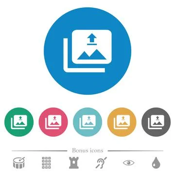 Upload multiple images flat round icons Illustrazione stock