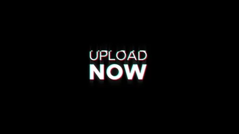 Upload now text animated word with retro glitch effect black background Stock Footage 313461277