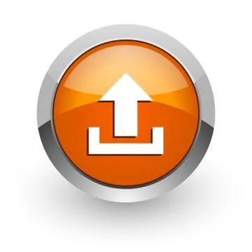 Upload orange glossy web icon Stock Illustration
