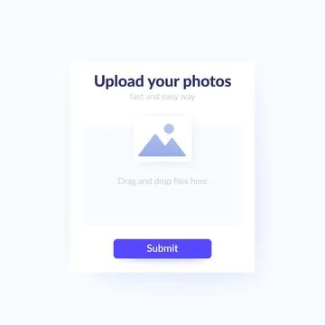 Upload photos form with submit button, vector ui design Stock Illustration