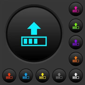 Upload in progress dark push buttons with color icons Stock Illustration