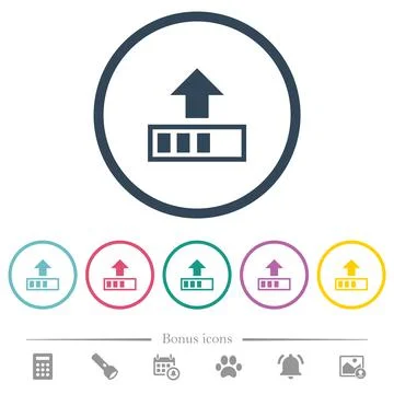 Upload in progress flat color icons in round outlines Stock Illustration