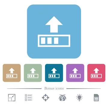 Upload in progress flat icons on color rounded square backgrounds 스톡 일러스트