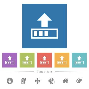 Upload in progress flat white icons in square backgrounds Stock Illustration