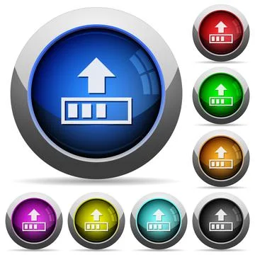Upload in progress round glossy buttons Stock Illustration