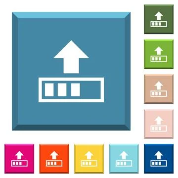 Upload in progress white icons on edged square buttons Stock Illustration