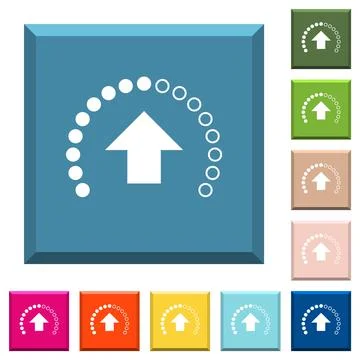 Upload in progress white icons on edged square buttons Stock Illustration