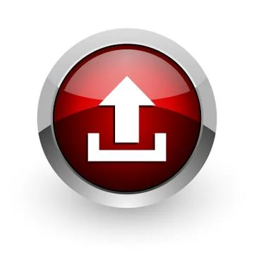 Upload red circle web glossy icon. Illustrazione stock