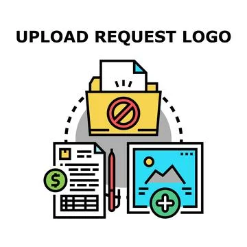 Upload request logo concept with rejected documents Stock Illustration