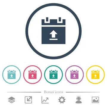 Upload schedule data flat color icons in round outlines Illustrazione stock