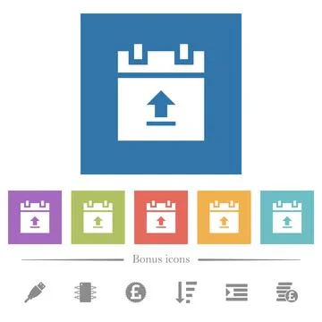 Upload schedule data flat white icons in square backgrounds Stockillustratie