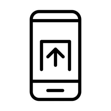 Upload smartphone icon line isolated on white background. Black flat thin i.. Stock Illustration
