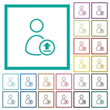 Upload user account outline flat color icons with quadrant frames Stock Illustration