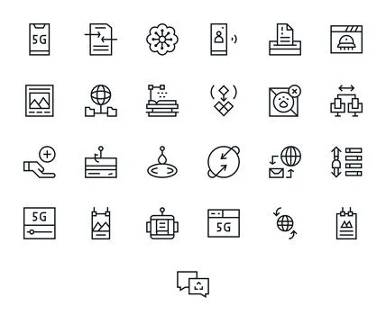 Upload Vector Graphics Pack including 25 Regular Line 64x64 Display Perfect.. Stock Illustration