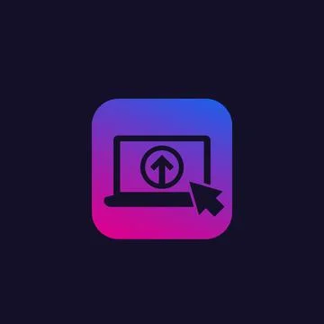 Upload vector icon with laptop computer Stock Illustration