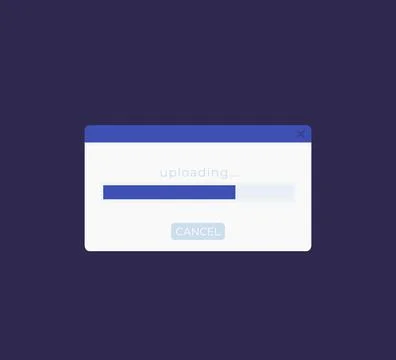 Upload window with progress bar, flat vector ui Stock Illustration