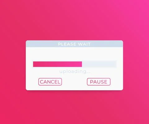 Upload window with progress bar, vector interface design Illustrazione stock