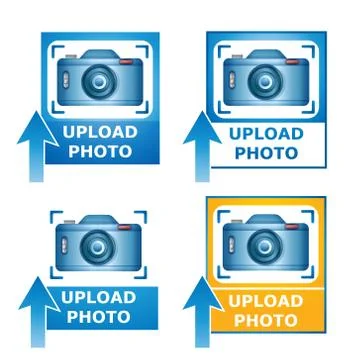 Upload your photo image vector icon set. Camera. Add file, uploading photograph 스톡 일러스트