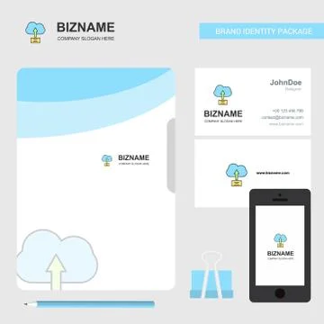 Uploading on cloud  Business Logo, File Cover Visiting Card and Mobile App De Stock Illustration