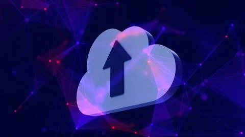 Uploading to cloud storage concept, in deep digital plexus space. Stock Illustration