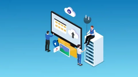 Uploading data to the cloud, represented by a cloud icon with a lock Stock Footage 302533235